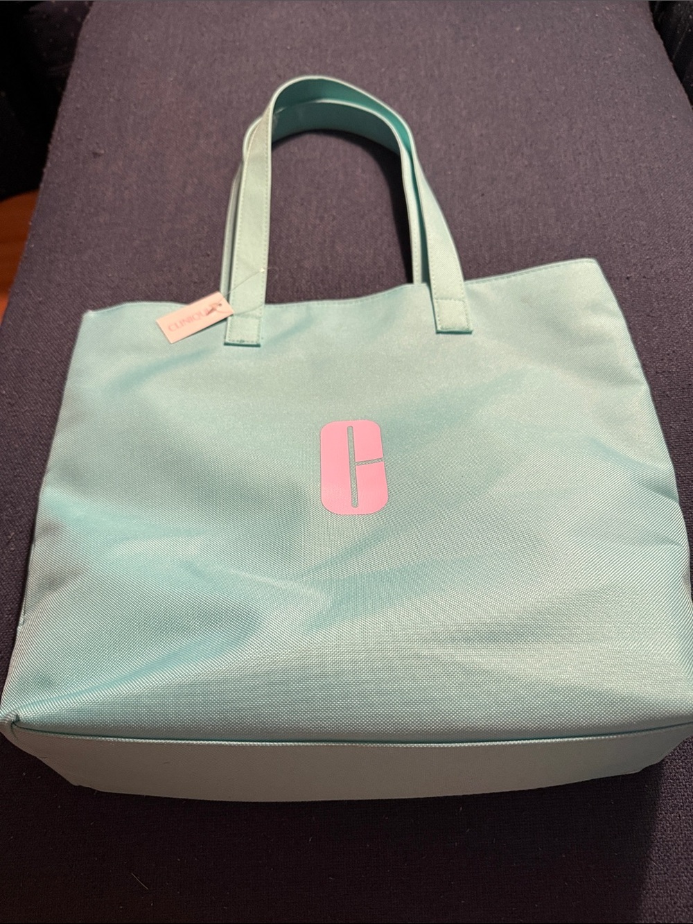 Clinique Mint Tote with Pink Logo